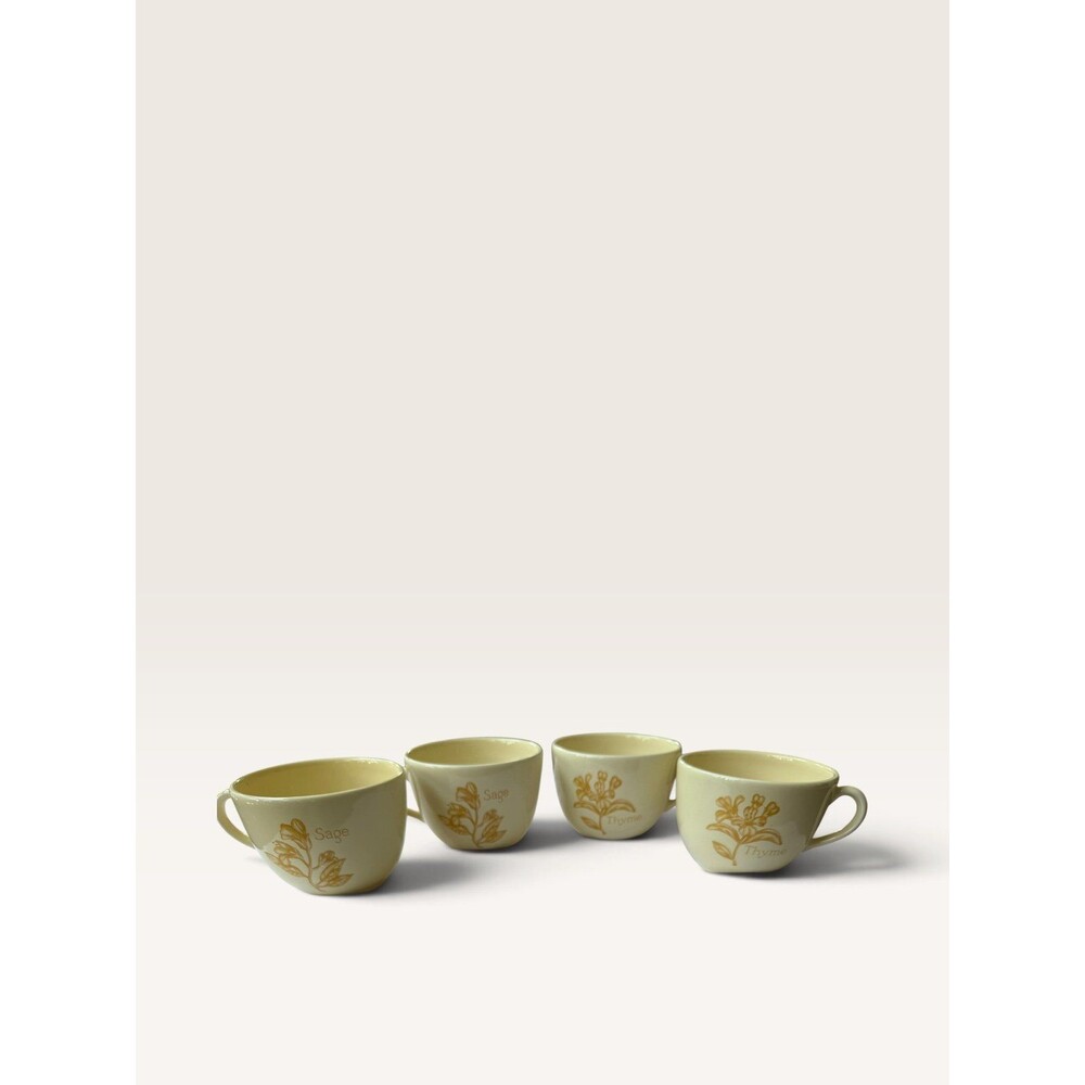 Royal Worcester "Herb Garden" Yellow Glaze Sage & Thyme Breakfast Cups set of 4